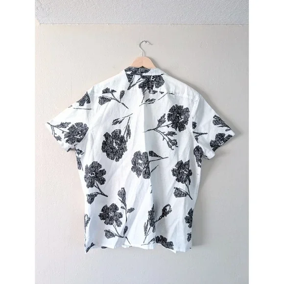 Express Mens White Floral Print Short Sleeve Shirt Vacation Beach Resort XL NWT - Picture 2 of 8